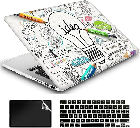AMCJJ Compatible with MacBook Air 13 Inch Case 2017 2016 2015 2014 2013 2012 2011 2010 Release A1466/A1369, Plastic Hard Shell Case & Keyboard Cover & Screen Protector - Idea Bulb