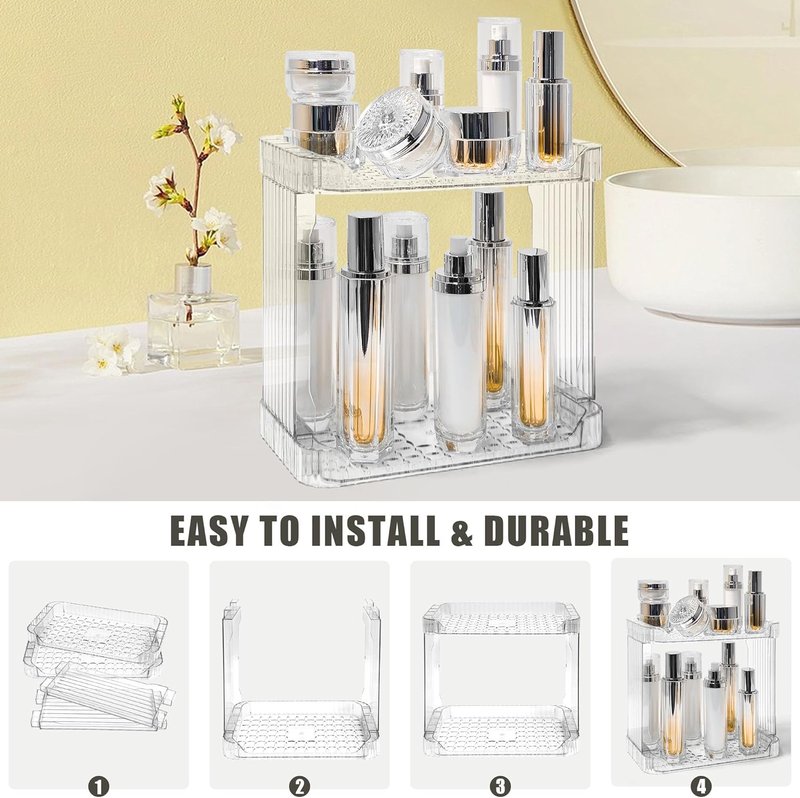Bathroom Counter Organizer - 2-Tier Clear Skincare & Makeup Holder for Cosmetics