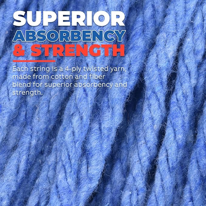Onesimus 18 oz Heavy Duty Mop Head Replacement, 5 Inch Headband for Quick Change Handle, Blue Loop-End Cotton Blend String Wet Dry Floor Mop Refill Commercial Cleaning Supplies, 3 Pack Medium