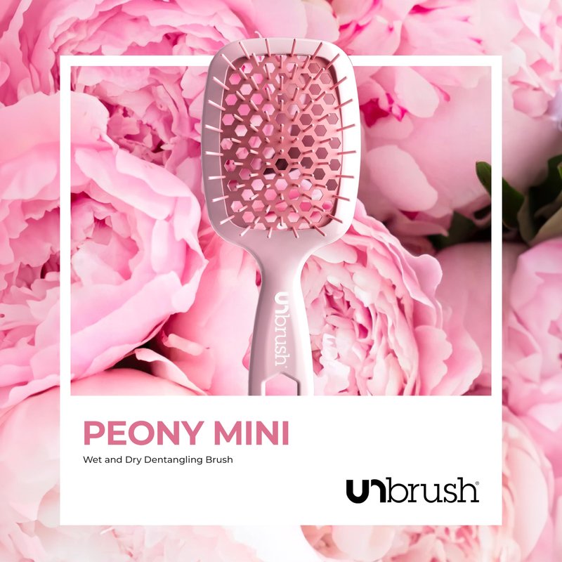 FHI Heat UNbrush Mini Detangler Brush for Pain-Free Brushing on All Wet or Dry Hair Types — Durable Duoflex Anti-Static Bristles, Lightweight Handle, Vented Mini Hair Brush, Peony Light Pink