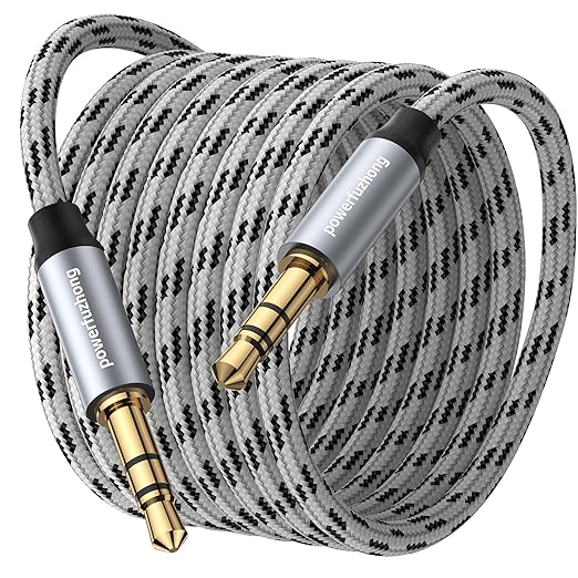 Powerfuzhong Aux Cable (20 ft), [Copper Shell, Hi-Fi Sound] 3.5 mm Male to Male Braided Auxiliary Cord Compatible with Headphone, Smartphone, Home/Car Stereo, Speaker, Echo & More (20FT)