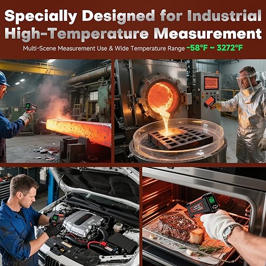 Surpeer -58℉~3272℉ Infrared Thermometer IR Gun, High-Temp Digital Temperature Gun, 50:1 Non-Contact Pyrometer for Kiln, Forge, Furnace, Engine, HVAC & Industrial Applications
