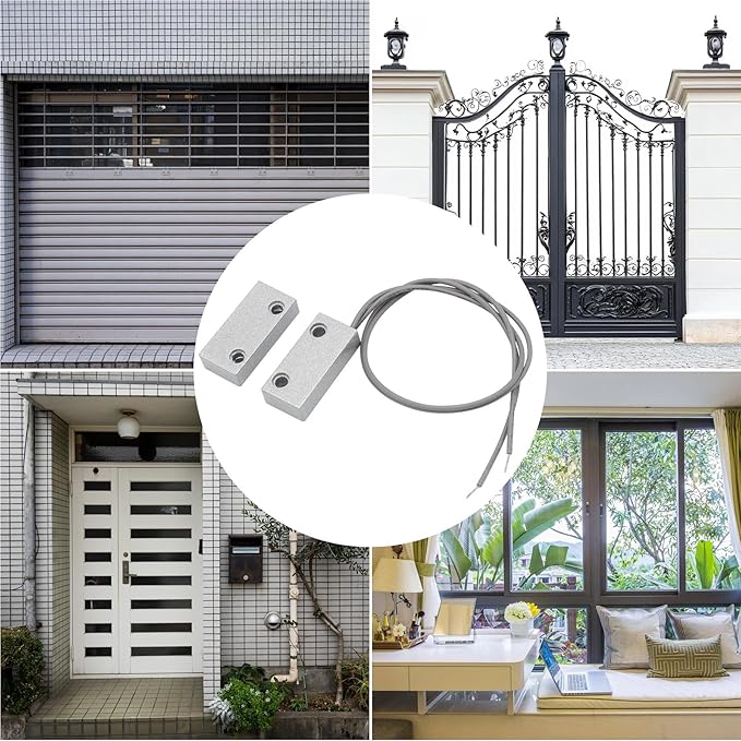 FOCMKEAS Magnetic Reed Switch Wired Surface Mount Normally Closed NC Contact Sensor Alarm Magnetic Door Switch with 2 Wires, Zinc Alloy Sliver, MC-52
