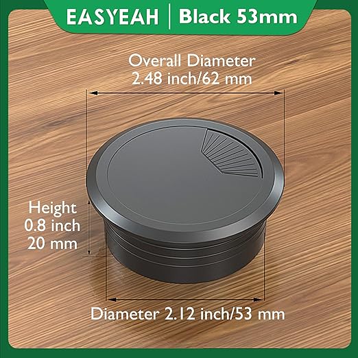EASYEAH 5 Pcs Desk Grommet 2-1/16" / 53 mm, Desk Cord Hole Cover, Cable Grommet ABS Plastic, Desk Hole Grommet for Home & Office Pc, Detachable Adjustable Cable Cord Organizer-Black
