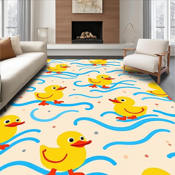 Flatwoven High Traffic Area Rug 2x3, Bathtub Companion Wildlife Artistic Shower Arrangement, Non Slip, Stain Resistant, Washable Area Rugs for Living Room, Bedroom (Yellow, 2x3)