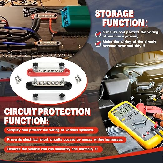 ZJTBLL 150A 12V Power Distribution Block with 2 x 1/4" (M6) Studs + 5 x M4 (#8) Screws Max 150A 48V DC 300V AC for Automotive Car Marine Truck Boat