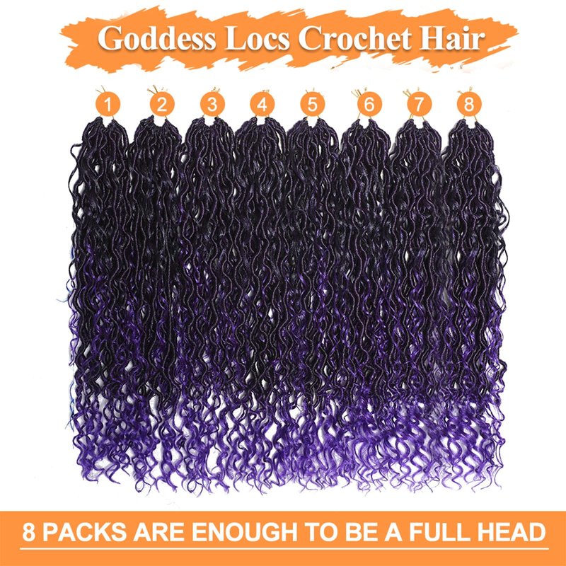24 Inch Goddess Locs Crochet Hair 8 Packs Faux Locs Crochet Hair for Black Women 1B/Purple Pre-curled River Locs Hair for Women Pre Looped Bohemian Hair Synthetic Extensions (1B/Purple,24 Inch)