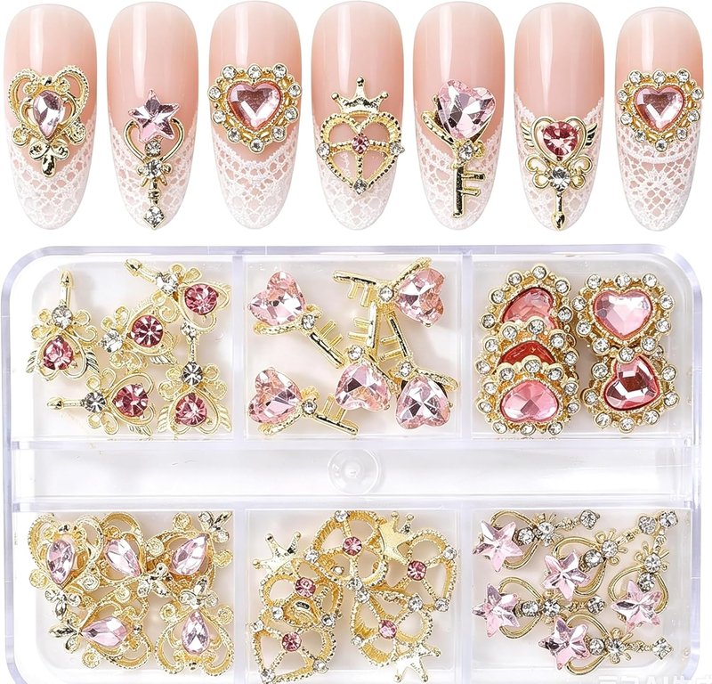 Pink Heart Nail Charms - 30pcs Luxury Alloy Rhinestones & Gems for Stunning Nail Art