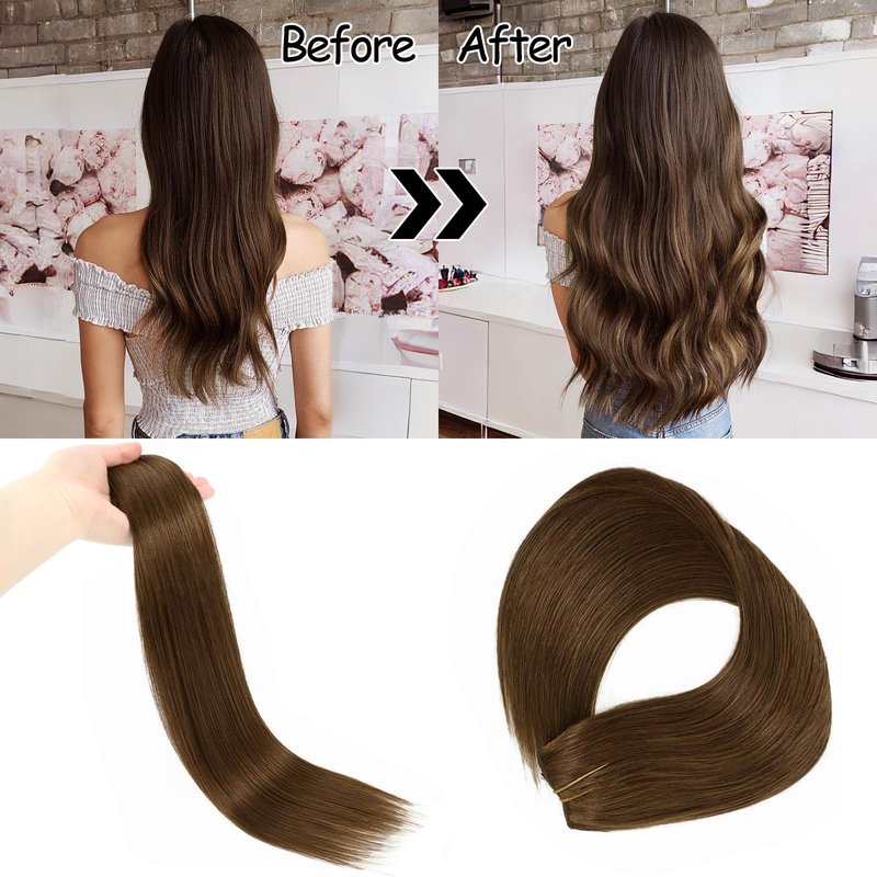 14 Inch Hair Extensions - Light Blonde to 613 Blonde Straight Human Hair With Transparent Fish Line Invisible Hairpiece - Hidden Wire