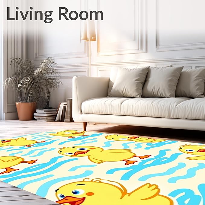 Flatwoven High Traffic Area Rug 8x10, Whimsical Pond Life Cartoon Animal Illustration Hook, Non Slip, Stain Resistant, Washable Area Rugs for Living Room, Bedroom (Yellow, 8x10)