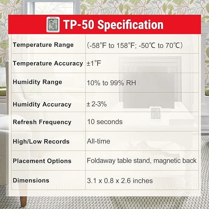 TempPro TP50 Digital Hygrometer Indoor Thermometer Room Thermometer and Humidity Gauge with Temperature Humidity Monitor(Previously ThermoPro)