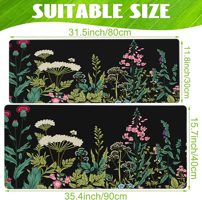 Eflxamz Large Gaming Mouse Pad for Desk,Wildflowers Night Desk Mat,Wild Floral Flower Desk Pad,Extended Big Computer Keyboard Mouse Pad with Non-Slip Base and Stitched Edge,31.5"x11.8"