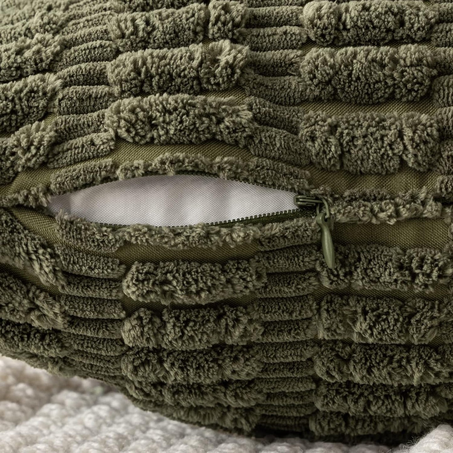 MIULEE Euro Sham Pillow Covers - Soft Boho Striped Corduroy | Pack of 2, 24x24 Inch, Olive Green