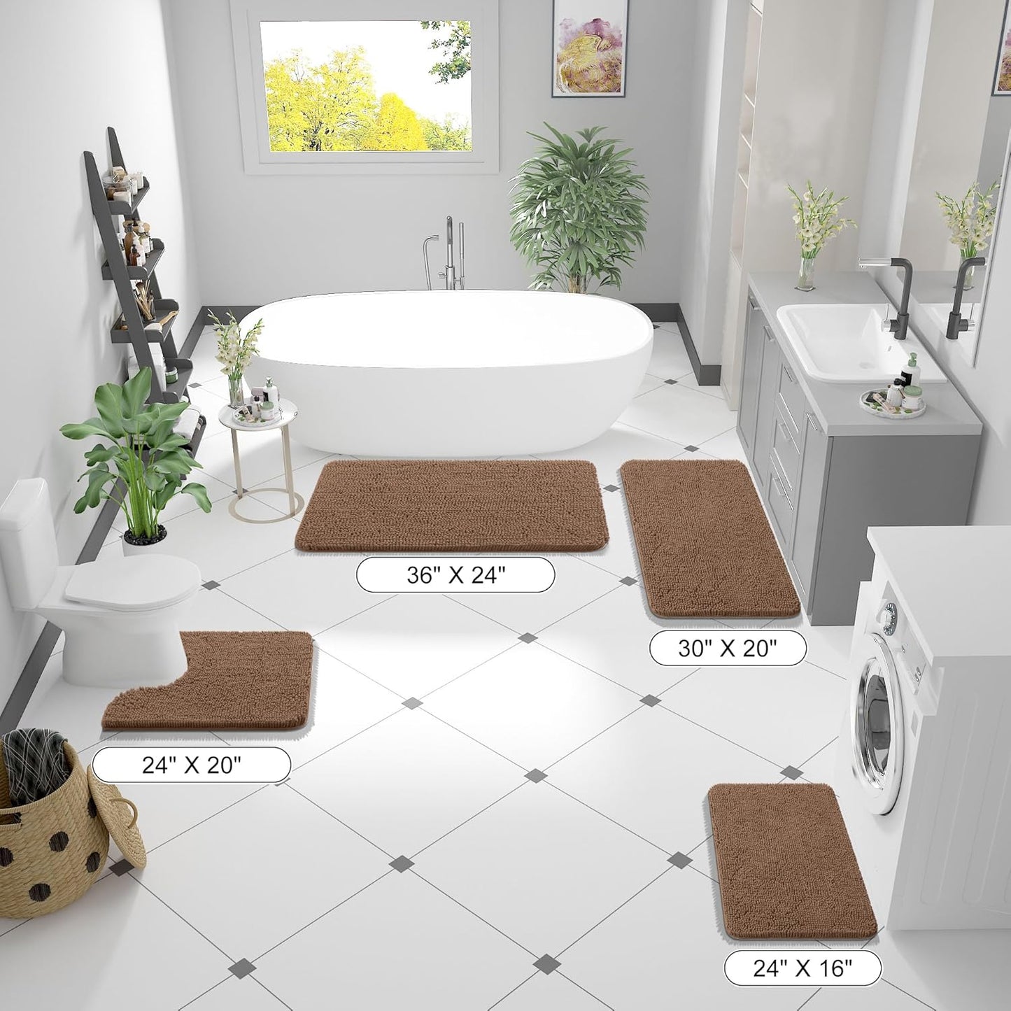 OLANLY Bathroom Runner Rugs - Extra Soft Chenille Bath Mats | Quick Dry, Machine Washable, 59x20 Mocha