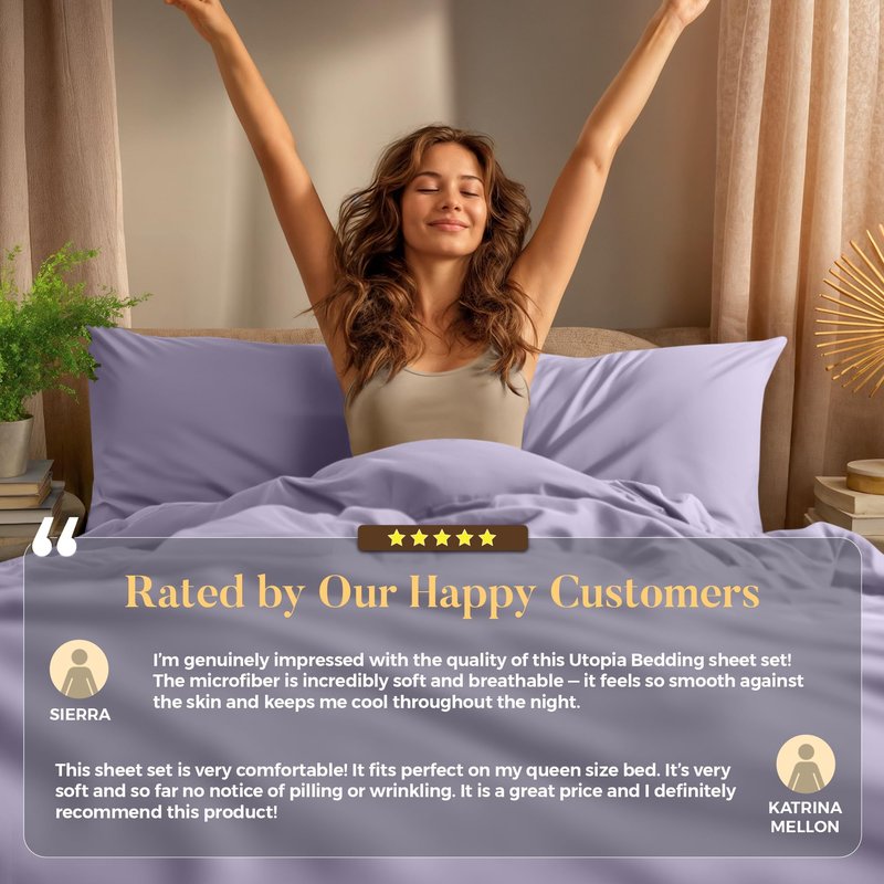 Utopia Bedding Full Size Sheet Set – 4 Piece Bed Sheets, Soft and Breathable Microfiber, Includes 1 Fitted Sheet, 1 Flat Sheet and 2 Pillowcases – Oeko Tex (Lavender)