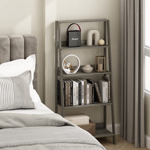 Furinno Ladder Bookcase Display Shelf, 5-Tier, French Oak