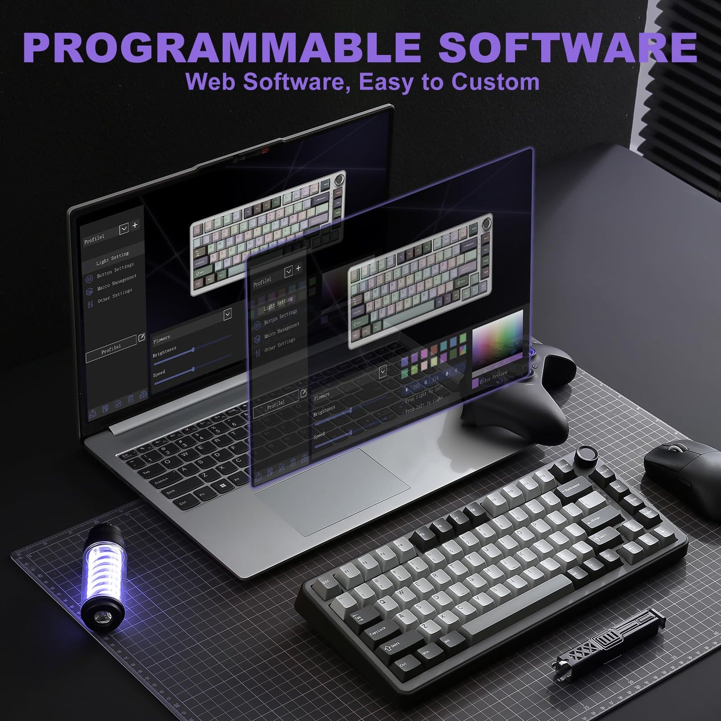 YUNZII B75 PRO Wireless Mechanical Keyboard,75% Layout with Knob,Hot Swap Gasket Custom Structure,Creamy Pre-lubed Switches,RGB Backlit,BT/Type-C/2.4G for Win/Mac(Cocoa Cream V2 Switch,Dark Grey)