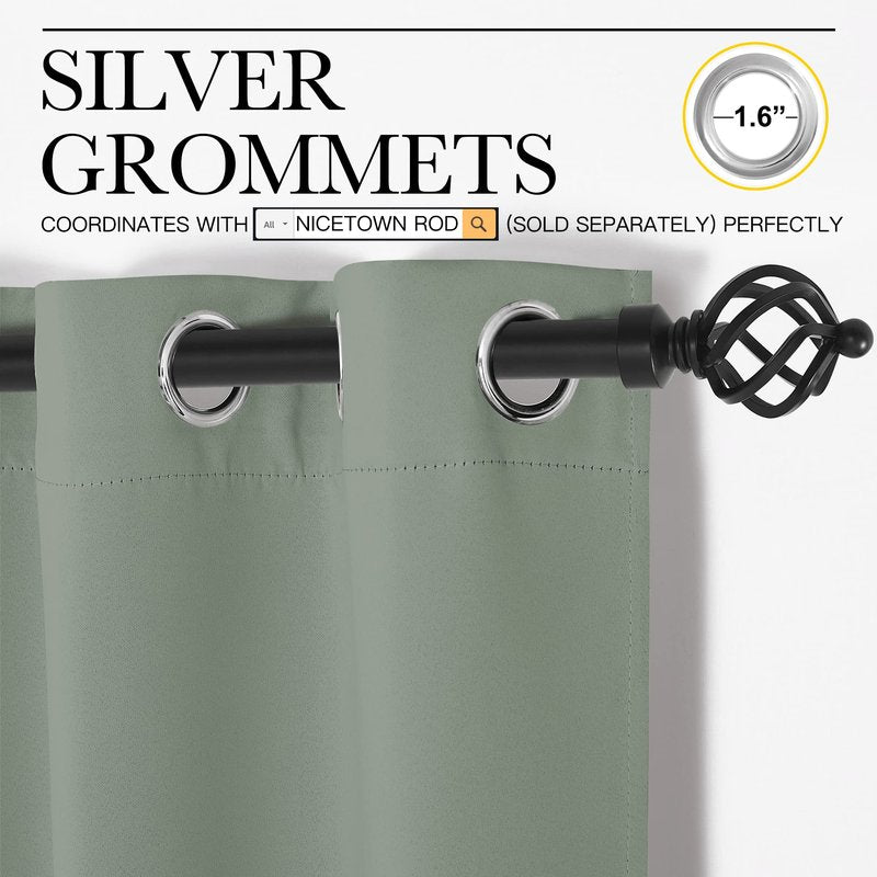 NICETOWN Greyish Green Blackout Curtains 90" Long for Office, Dining Room, Guest Room, Sound Reducing Heat and Cold Block Curtain Panels for Modern Room Decorative (55" Wide, 2 Pieces)