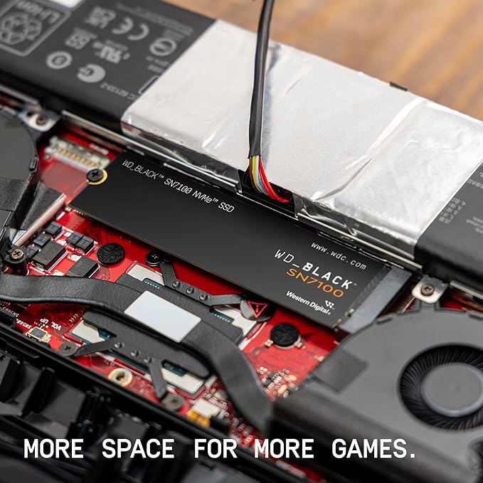WD_Black SN7100 1TB NVMe SSD - Gen4 PCIe, M.2 2280, Up to 7,250 MB/s Read Speed, Up to 6,900 MB/s Write Speed, Next Gen TLC 3D NAND, for Laptops, Handheld Gaming Devices - WDS100T4X0E