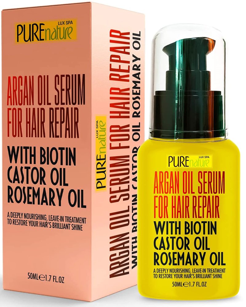 PURE NATURE Moroccan Argan Oil Shampoo and Conditioner and Hair Serum with Biotin, Castor, Rosemary Oil