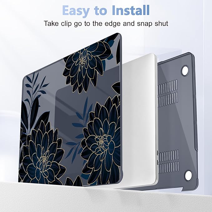 Lepeoac Case for MacBook Pro 13 inch Case M2 2022-2016 A2338 M1 A2251 A2289 A2159 A1989 A1708 A1706, Plastic Hard Shell + Keyboard Cover + Dust Plug, Flower Dahlia