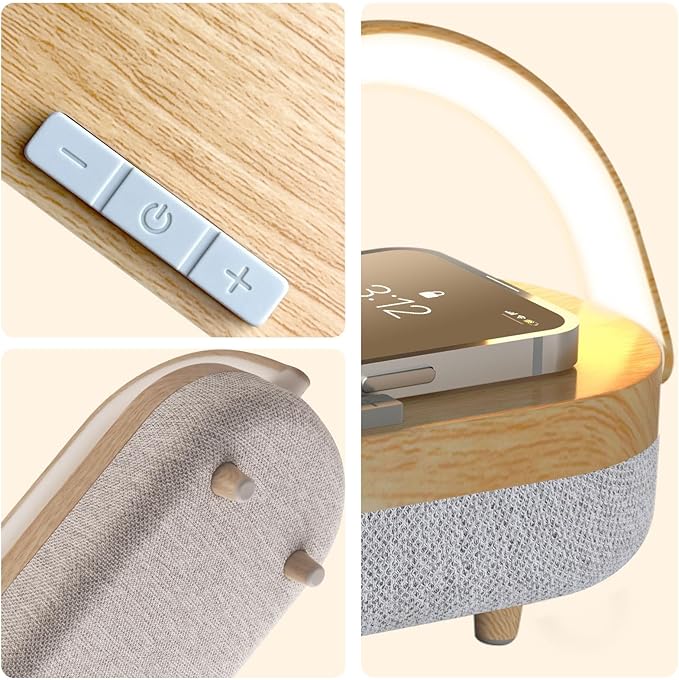 iGaur Nightstand Lamp with Wireless Charger,4 in 1 Touch Bedside Lamp Bluetooth Speaker,Portable Dimmable LED Night Light,Corporate Gifts Premium for Employees Clients,Birthday Gifts Women Wife Friend