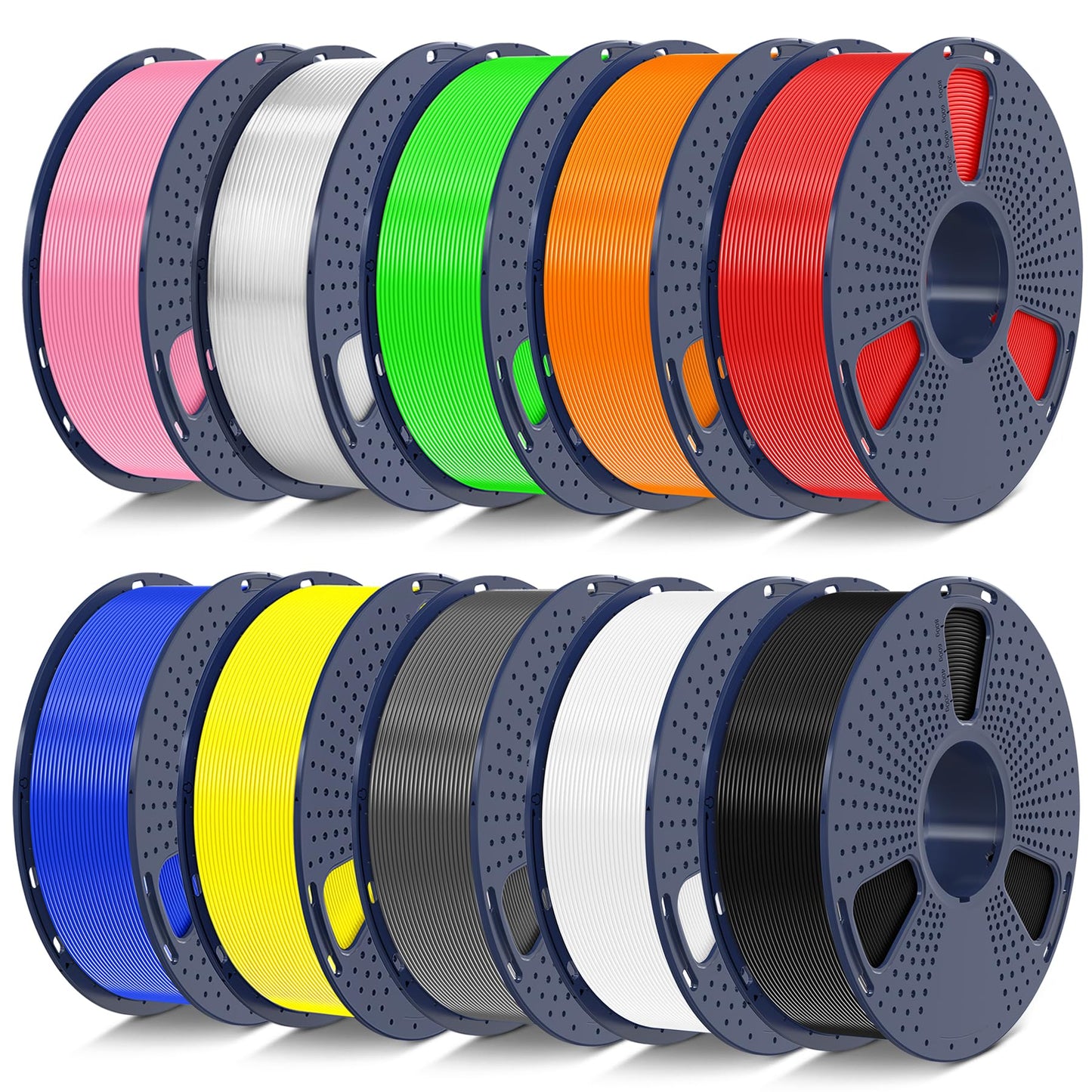 SUNLU PETG Filament 1.75mm 10KG Bundle, Individually Vacuum-Sealed, 3D Printer Filament 10kg, 1kg per Spool, 10 Pack, 10 Colors, Black+White+Grey+Blue+Red+Green+Orange+Yellow+Pink+Transparent