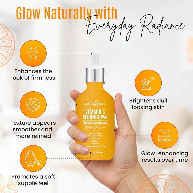 Vitamin C Serum - Pure Organic Anti-Aging Facial Serum with Hyaluronic Acid & Retinol | 8 Fl Oz