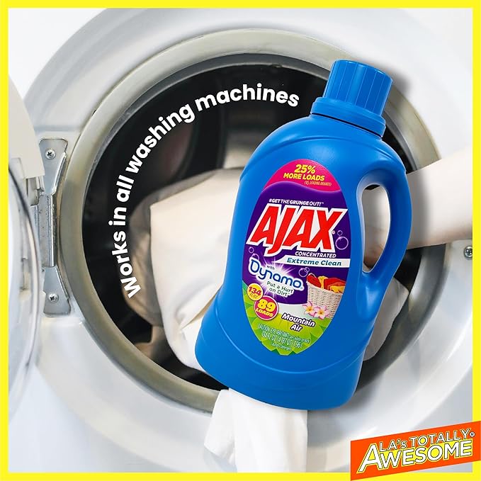 Ajax + Dynamo Mountain Air Laundry Detergent Liquid â Totally Awesome Cleaner with Deep Clean Power, Stain & Odor Remover, HE Compatible, 134oz (Pack of 4), 356 Loads, Fresh Scent