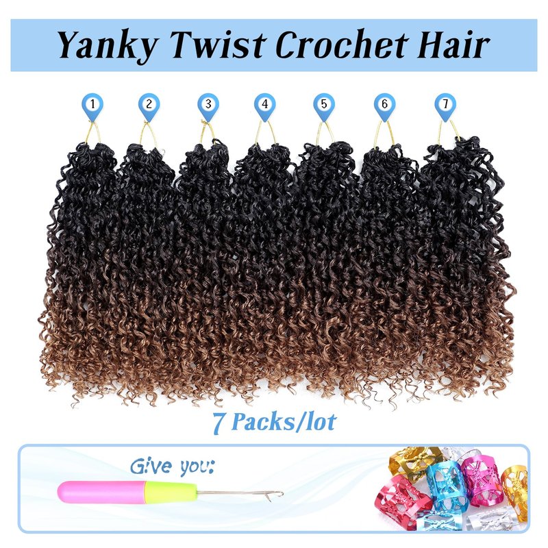 Spring Yanky Twist Crochet Hair for Women Pre Looped Passion Twist with Curly Ends 10 Inch 7 Packs Synthetic Mini Twist Hair Extensions, T1B/4/30