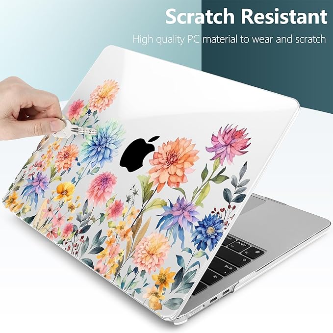 TWOLSKOO for MacBook Air 15 inch Case 2026 2025 2024 2023 Release M5 A3448 M4 A3241 M3 A3114 M2 A2941, Plastic Hard Shell & Screen Protector & Keyboard Cover & Trackpad Film, Beautiful Flowers