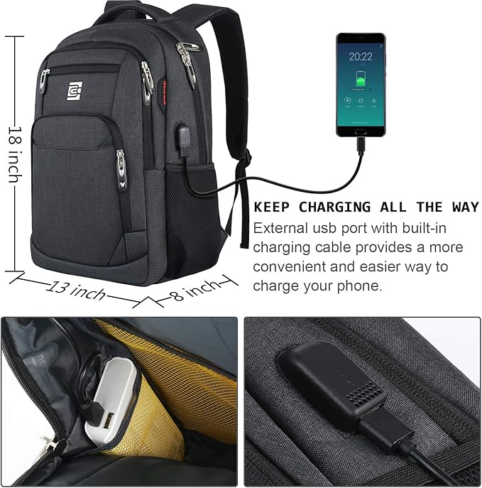 Volher Laptop Backpack,Business Travel Anti Theft Slim Durable Laptops Backpack,Water Resistant College Computer Bag for Women & Men Fits 15.6 Inch Laptop and Notebook - Black