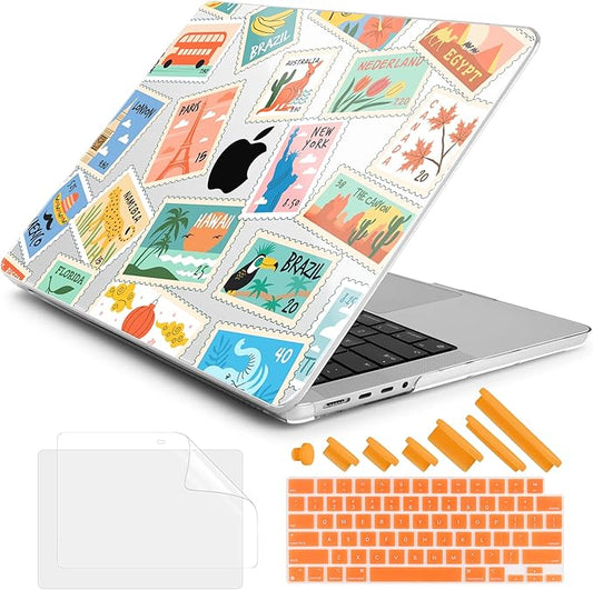 DONGKE Compatible with MacBook Pro 16 Inch Case (2026-2021 Release, M5 M4 M3 M2 M1 Pro/Max Chip), Plastic Hard Shell Cover with Keyboard Cover & Screen Protector for MacBook Pro 16", Post Stamps