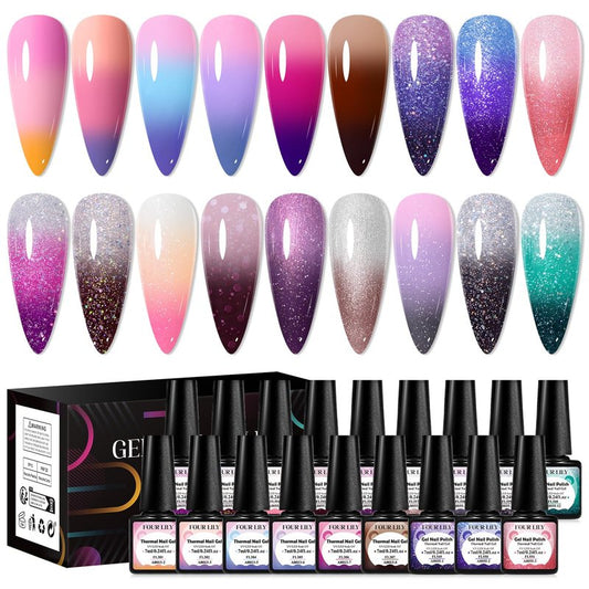 Four Lily Color Changing Gel Nail Polish Set, 18 Temperature Mood Changing Colors Red Pink Purple, Soak Off UV Light Cure Gel Polish for Salon and Nail Art DIY at Home