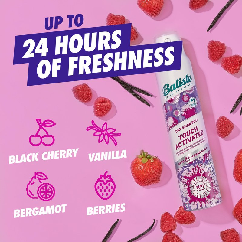Batiste Touch Activated Dry Shampoo, Up to 24 Hours of Freshness, Absorbs Oil in Hair Between Washes with Lasting Scent Releasing Technology, 3.81 Oz