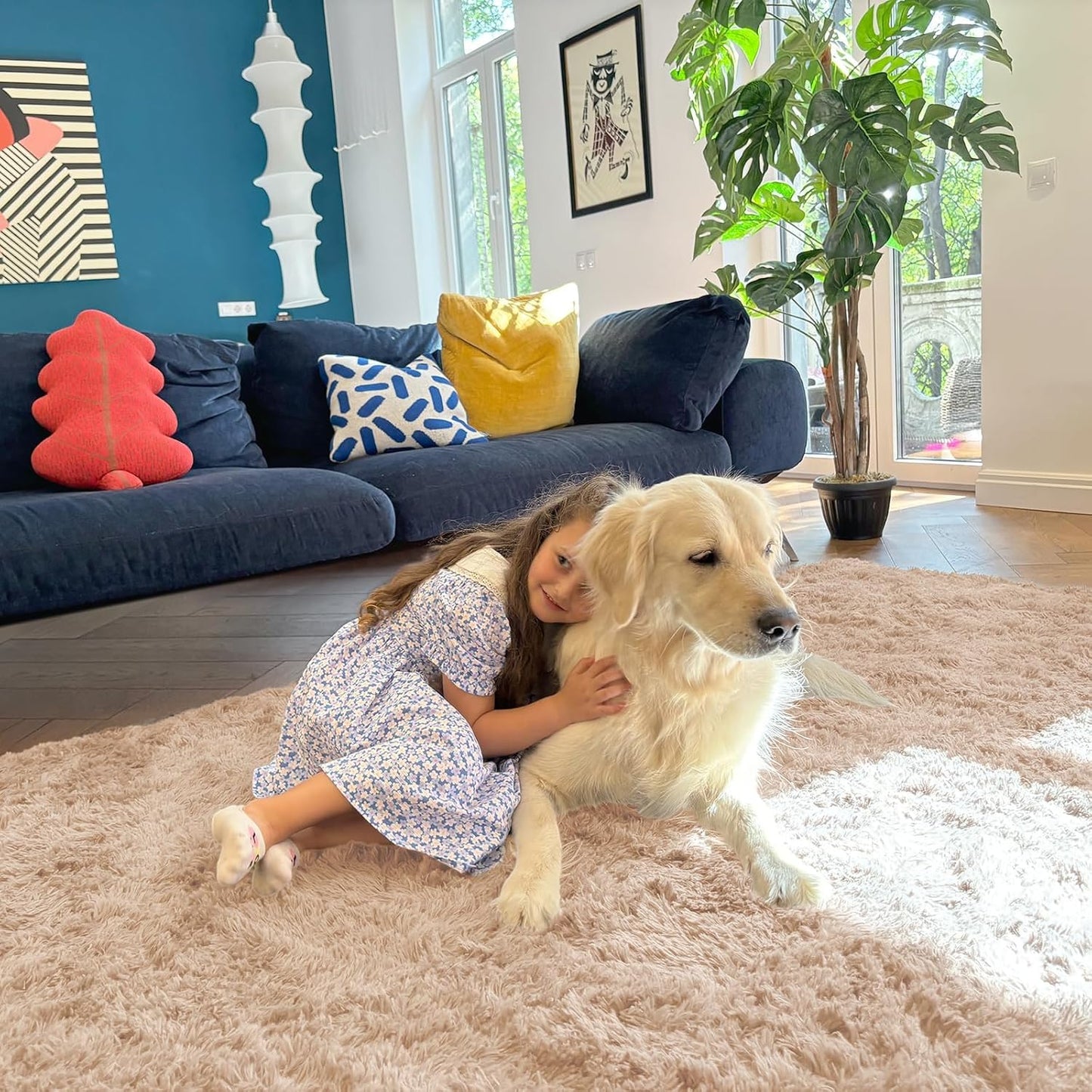 OLANLY Large Area Rug - Soft Fluffy Shaggy Indoor Carpet for Living Room & Bedroom | Beige 8x9 ft
