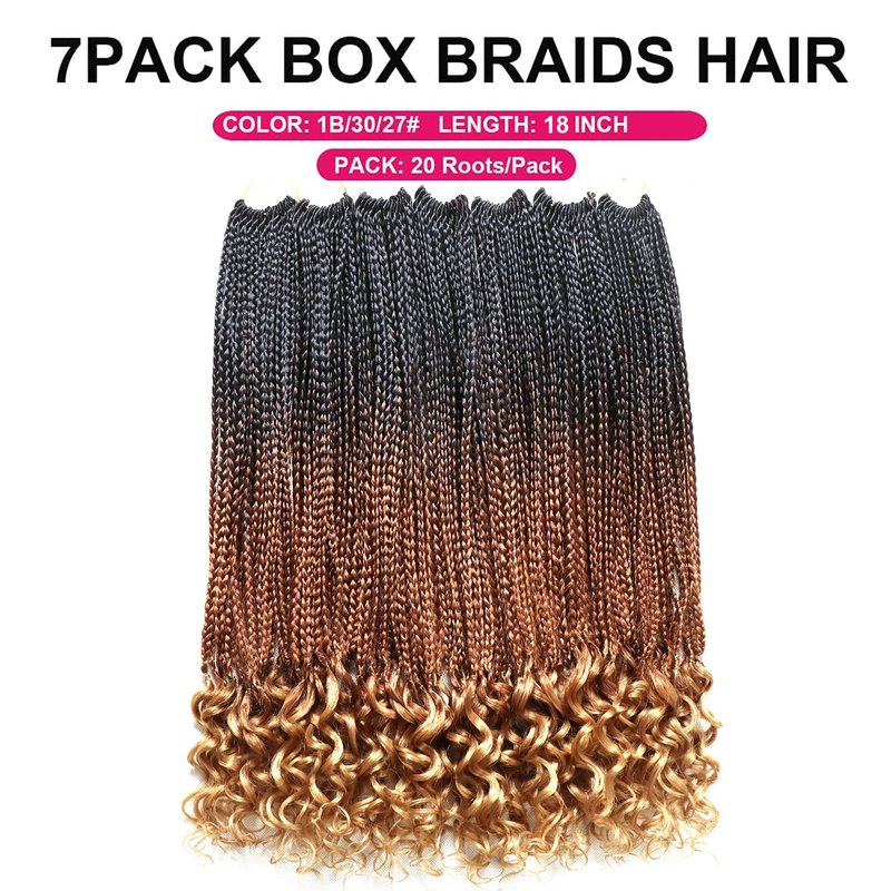 7 Packs 18 Inch Boho Goddess Box Braids Crochet Hair for Black Women (1B/30/27#, 18 Inch (Pack of 7))