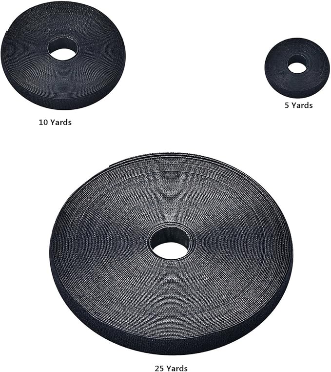 Saisn Reusable Fastening Tape Cable Ties 3/4 Inch Double Side Hook Roll (10 Yard, Black Upgraded Version)