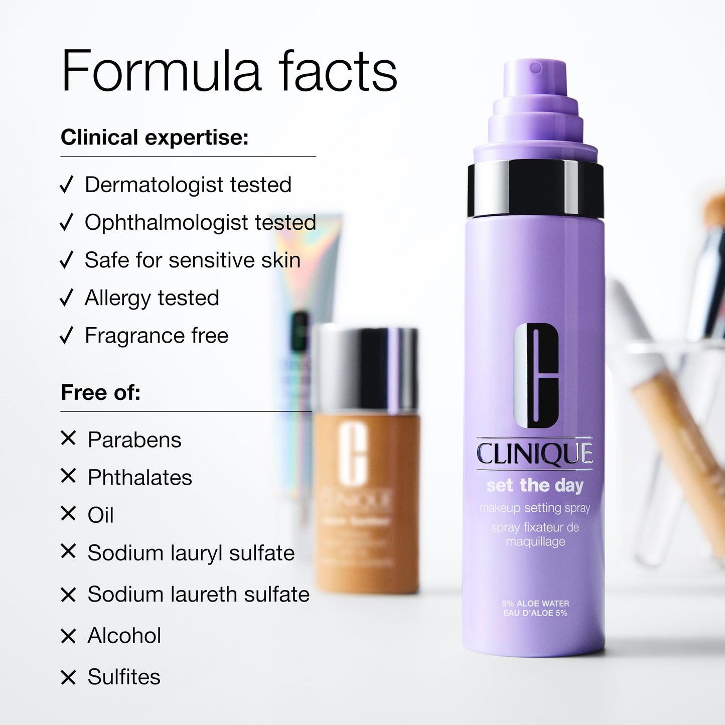 Clinique Set The Day Makeup Setting Spray With Aloe Water + Antioxidants | Sets Makeup All Day | Soothing + Hydrating Face Mist| Alcohol-Free + Suitable For Sensitive Skin, 1.25 Fl Oz