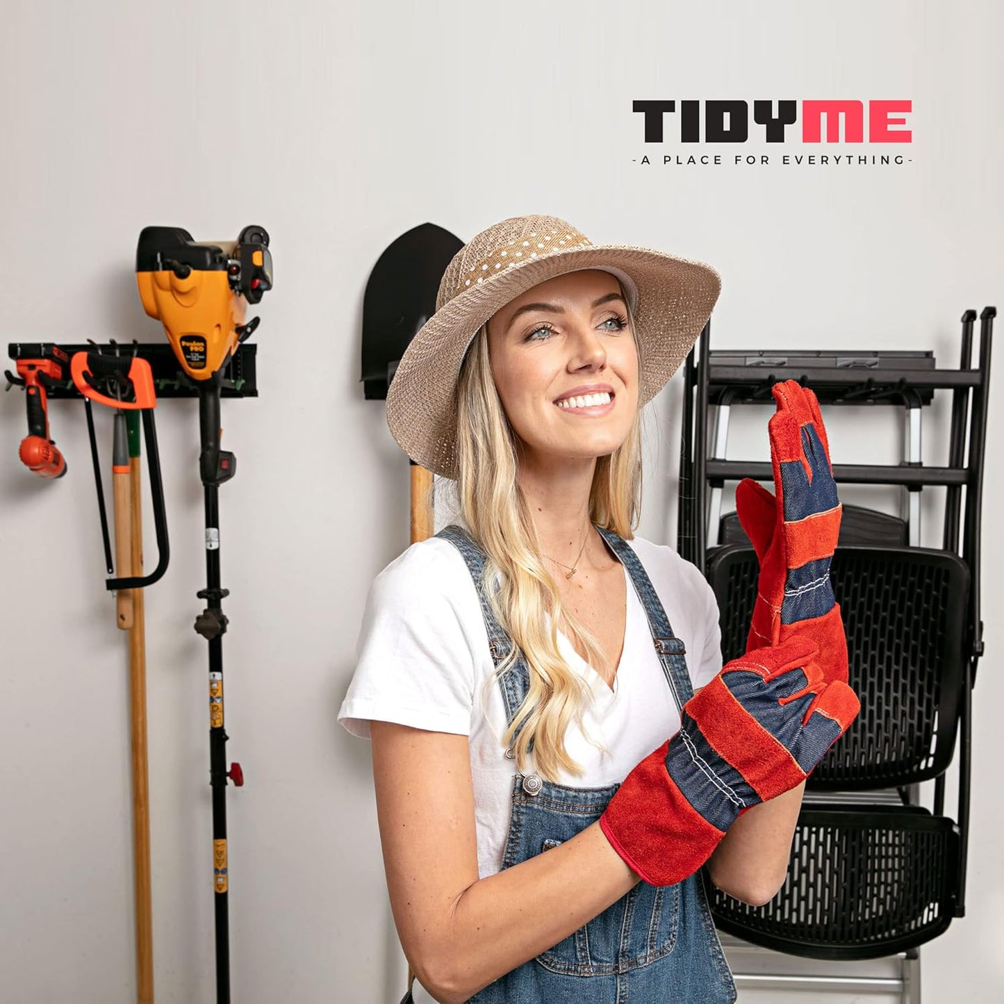 TIDYME Garage Tool Organizer Wall Mount - Sturdy 80-Inch Storage Rack with Adjustable Hooks | 500lbs Capacity