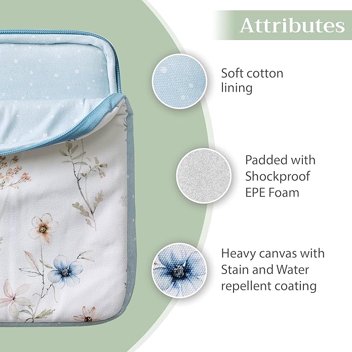 Maison d'Hermine Laptop Bag with Pocket Upto 15.5 inch Stain and Water Repellent Cotton Canvas Spring Summer (Ice Florals)