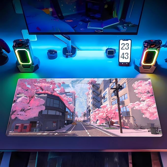Cindasun Japanese Cherry Blossom Mouse Pad, Pink Cute Desk Mat Extended XL Large Full Desk Gaming Mousepad 31.5''X15.7'' Computer Laptop Desk Pad Keyboard and Mouse Mat for Office Desktop Decoration