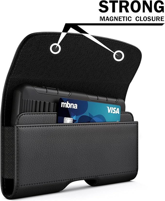 PiTau Phone Belt Case for iPhone 17 16 16e 15 14 13 12 11 Xs X XR (Including Pro Models), Cellphone Holster Clip Pouch, ID/Credit Card Holder, Fits with Otterbox Cover on, Black