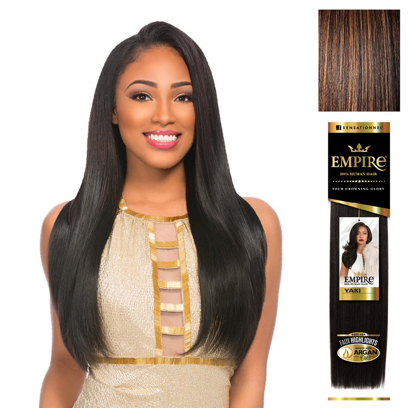 Sensationnel Empire yaki human hair - Tangle Free Weaving for Quick Weave and Sew in Styles for Faux Highlights and Fauxmiddlepart Leave Out - 1 Pack (14 inch, S1B/30)