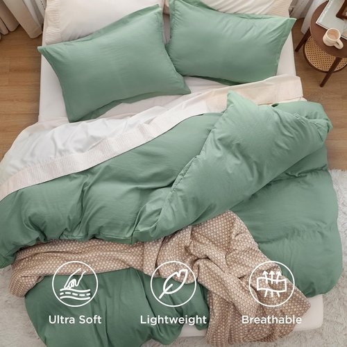 Bedsure Sage Green Duvet Cover - Extra Soft 3-Piece Bedding Set, Queen Size 90x90 Inches with Zipper Closure & 2 Pillow Shams