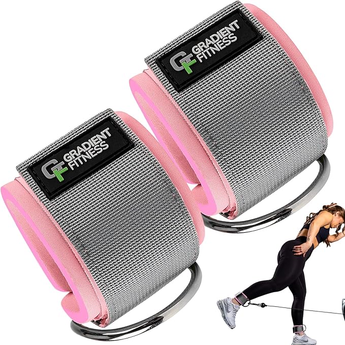 Gradient Fitness Ankle Straps (2 Pack) - Ankle Bands for Workouts, Cable Machine Attachments (Pink|Grey)