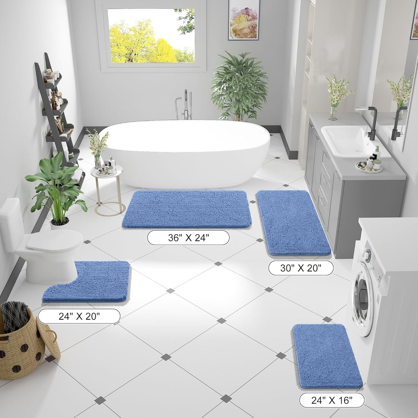 OLANLY Large Chenille Bath Rugs - Soft, Absorbent & Quick-Dry | 59x35, Cornflower Blue, Machine Washable
