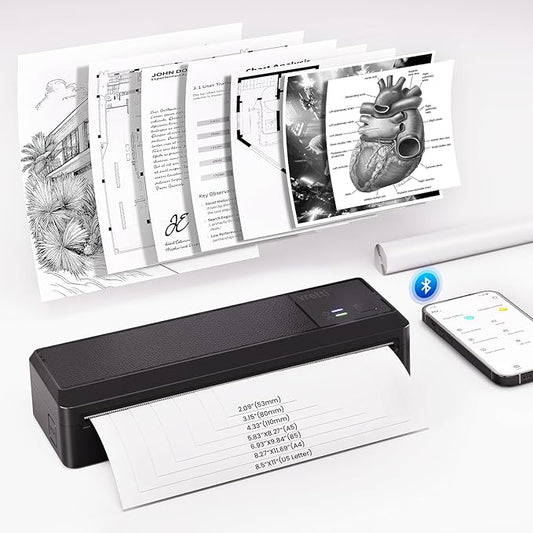 vretti P83 Portable Printers Wireless for Travel, A4 Portable Thermal Printer, Mobile Inkless Printer Compatible with Phone & Laptop, Supports 8.5 x 11 US Letter for Car School Office Home Use, Black