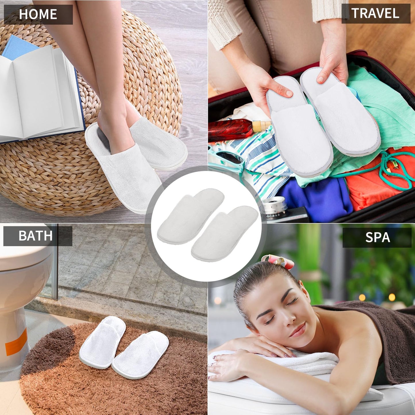 Tarpop 12 Pairs Disposable Slippers for Guests Bulk House Spa Slippers Fluffy Coral Fleece Indoor Hotel Shoes for Women Men Shoeless Home Hotel Bedroom Travel(White)