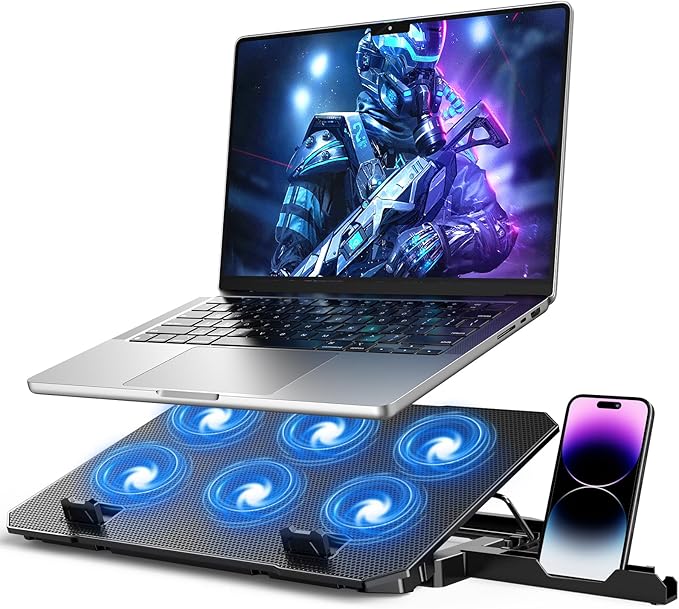 Laptop Cooling Pad, Laptop Cooler 6 Quiet Fans for 12"-17" Laptops